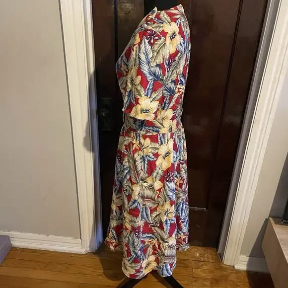 Vintage 90s Talbots Womens 8 Belted Linen Blend Short Sleeve Hawaiian Dress USA - Picture 10 of 15